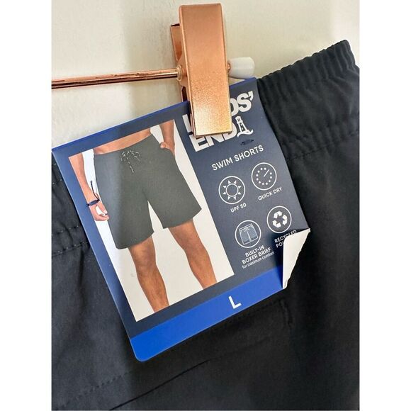 Lands End Black Men’s Black Pull On Swim Shorts Size Large New - Picture 4 of 5